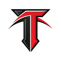 Poster - A red and black T logo stands out against a white background, black red T alphabet letter logo icon design