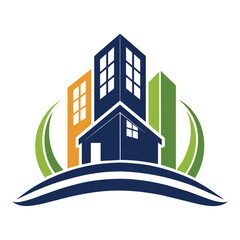 A logo design for a real estate development company featuring a modern urban cityscape, Building real estate logo design