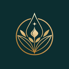 Poster - Elegant gold and green logo design for a flower shop branding, Create a clean and refined logo for a high-end skincare brand