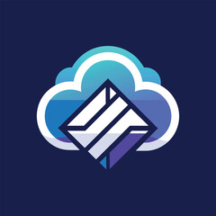Poster - A blue cloud featuring a prominent white arrow symbol, Create a minimalist icon that captures the essence of cloud technology