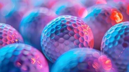 Poster - A close up of a bunch of golf balls with different colors, AI