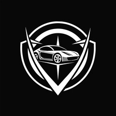 Wall Mural - Monochrome image of a luxury car driving on the road, Design a minimalist logo for a luxury car brand that exudes sophistication