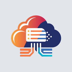 Poster - a server placed on top of a cloud, illustrating cloud hosting technology in a modern and innovative 