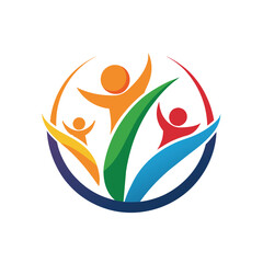 Poster - A group of individuals standing in a circle, connected by holding hands, Design a sleek and contemporary logo for a foundation supporting underprivileged children