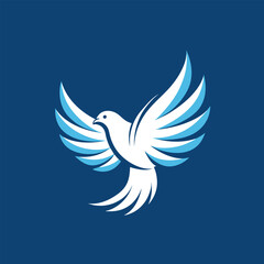 Sticker - White bird with blue wings standing on a blue background, dove with wings Logo bussines company flat shape with bird