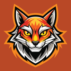 Wall Mural - A dynamic red fox head with yellow eyes against an orange backdrop, Dynamic Cat Head Logo, Cute Orange Mascot