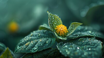 Poster - A close up of a flower with water droplets on it, AI