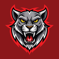 Poster - A close-up view of a gray and red tigers face with piercing yellow eyes, Ferocious Undead Feline, Zombie Cougar Mascot Logo Design