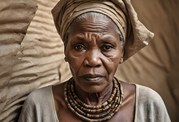 Wall Mural - old lady in african village