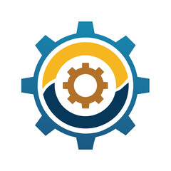 Poster - Symmetrical arrangement of gear wheels and cogs forming a logo for a company, Gear wheels and cogs in a symmetrical pattern, minimalist simple modern vector logo design