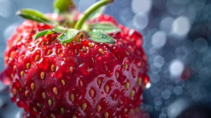 Poster - A close up of a strawberry with water droplets on it, AI