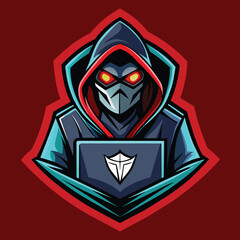 Aufkleber - a person wearing a hoodie is typing on a laptop computer, hacker mascot for sports and esports logo