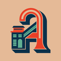 Poster - A minimalist design featuring the letter Q with a building depicted in the middle of it, Minimalist design featuring a single, bold letter as the logo for a school