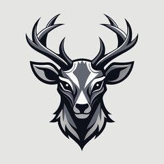 Sticker - A monochromatic design featuring a stylized deer head with antlers, Monochromatic design featuring a stylized deer head, minimalist simple modern vector logo design