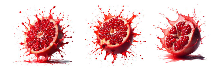 Pomegranate with splash isolated png