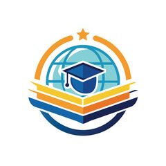 Poster - A logo featuring a graduation cap placed on top of a book, symbolizing a school or educational institution, Simple icon for an online learning platform, minimalist simple modern vector logo design