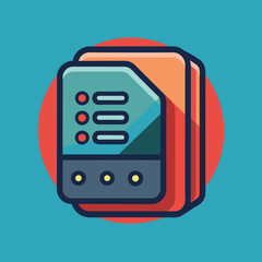 Poster - simplified icon representing a data storage device with a long shadow on a plain background, simplif