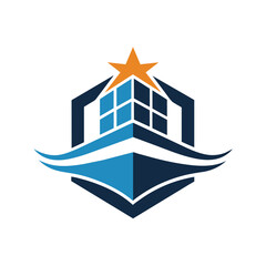 Poster - A building with a star on its roof, standing out in the urban skyline, Simplifying the idea of shipping into a visually striking logo