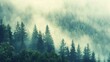 Beautiful scene misty foggy fir forest in morning hipster landscape. AI generated image