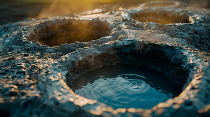 Sticker - A series of thermal mud pools bubbling, close-up shot to capture the intense detail and energy of the boiling mud