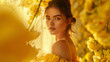 © AndyPhoton - Radiant woman in yellow amidst blossoming flowers, exuding warmth and beauty