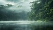 Amazon river in the middle of the forest with fog in Latin America, Colombia, Venezuela, Brazil, Ecuador. in high resolution and high quality HD