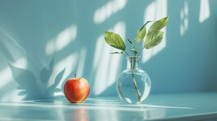 Wall Mural - A glass vase with a leaf and an apple inside