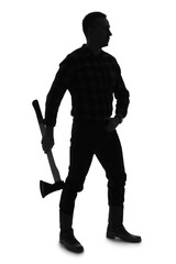 Wall Mural - Silhouette of mature man with axe on white background