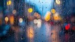 Raindrops on window with colorful bokeh lights