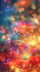 Wall Mural - Colorful confetti. Abstract lights, blurred abstract background. Celebration design. High quality AI generated image