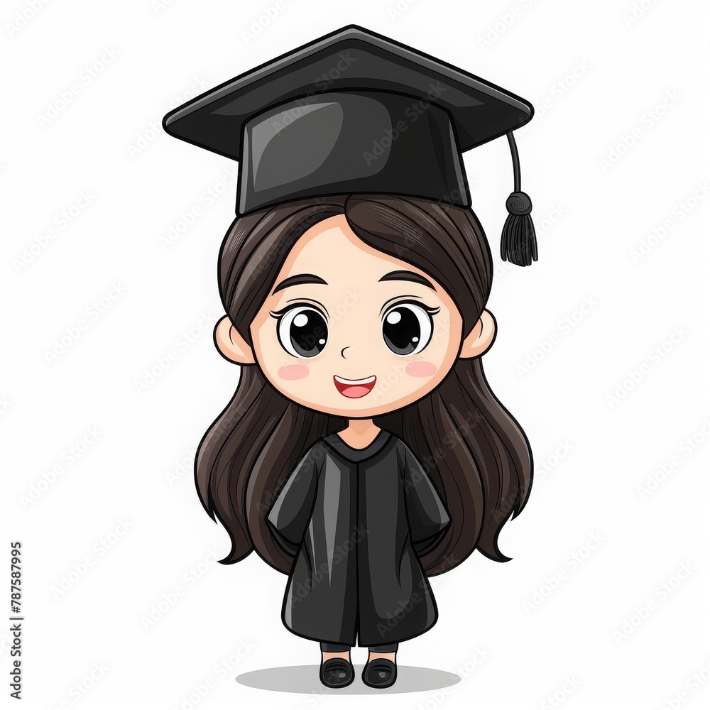 graduation student vector character chibi illustration on solid white ...
