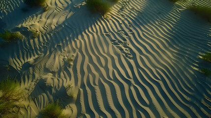Sticker - Sand dunes in the early morning light showing delicate patterns, aerial shot to capture the texture and shadow play