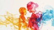 colorful watercolor portrait of mother and baby , emotional love bonding 