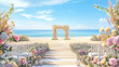 Luxurious beachside wedding venue with elegant aisle and floral arch, ideal for high-end event planning and wedding concepts