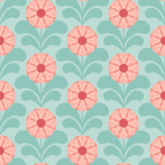 Wall Mural - Modern Pink and Teal Floral Damask Seamless Vector Repeat Pattern