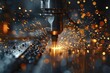 Welding up close in a dim factory, sparks scatter, metal melding in the glow of focused light, revealing the searing heat.