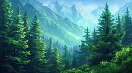 Wall Mural - Summer forest on mountain slopes  ,Generative ai, 