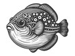 Fugu fish sketch engraving generative ai vector illustration. Scratch board imitation. Black and white image.