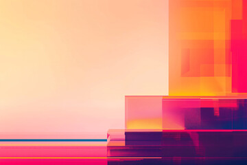 Poster - Abstract digital art using plant silhouette and geometric overlays during sunset