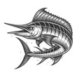 sailfish blue marlin fish sketch engraving generative ai fictional character vector illustration. Scratch board imitation. Black and white image.