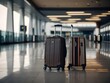 Airport luggage trolley with suitcases on blurred airport background. Ai Generative.