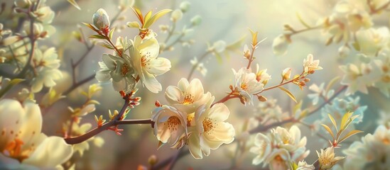 on a sunny and warm day in spring, flowers were covered by branches.