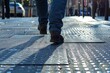Blind man safely navigates urban area using tactile paving