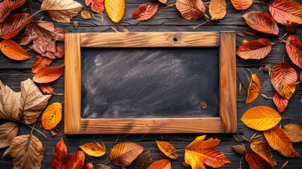 Sticker - Notice board with empty space and autumn leaves background