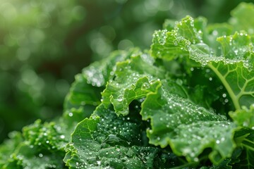 Sticker - Closeup of organic kale with water droplets