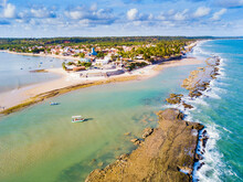 Aerial View Of Pontal Do Coruripe - Alagoas. Beautiful Beach With Reefs And Clear Waters