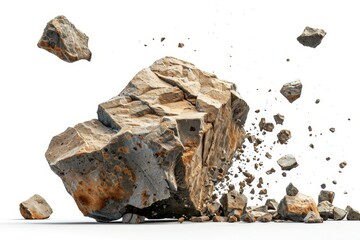 Exploding rock on white background