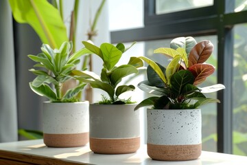 Poster - Fake plant fiber pots Modern Cement pots with live plants Modern flowerpot