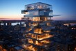 A Modern Architectural Marvel: Tower with a Distinctive, All-Glass Penthouse Level Offering Panoramic City Views
