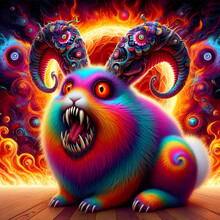 Scary Spooky Bad Angry Face Multi-Color Halloween Devil Bunny Rabbit Demon Monster Zombie With Sharp Teeth Fangs & Horns Deer Antlers In Flames From Hell Wildlife Horror Animals Dangers Wars Disasters